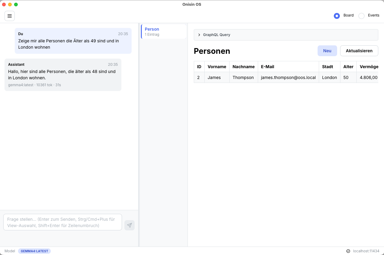 onisin OS — Chat mit Suchergebnis im Tab